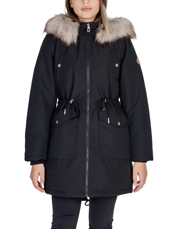 Schwarzer Wintermantel mit Kapuze