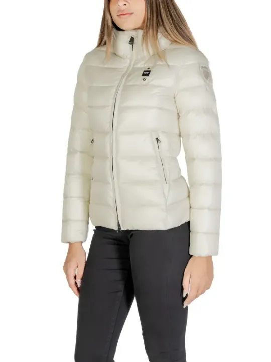 Weiße Blauer Pufferjacke mit Reißverschluss