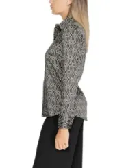 Schwarze Seidenbluse mit weißem Muster