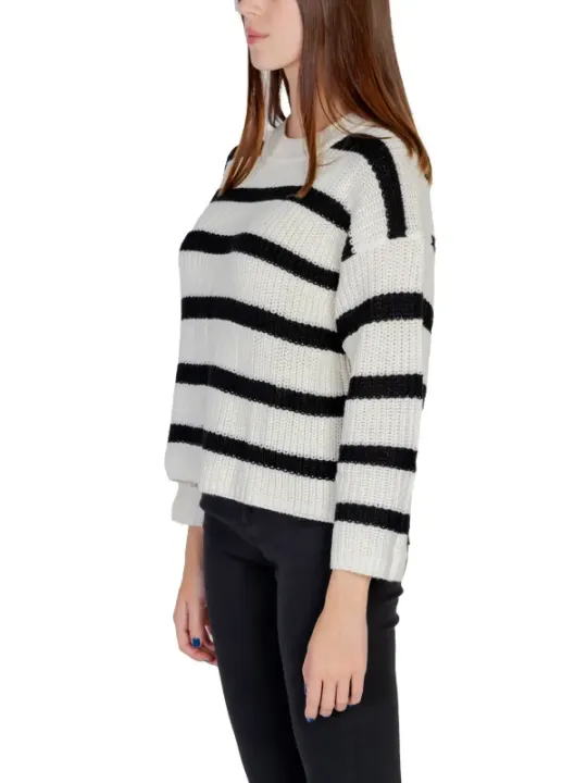 Gestreiftes Damen Strickpullover schwarz weiß