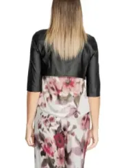 Schwarzes Leder Blumen Kleid Peplum