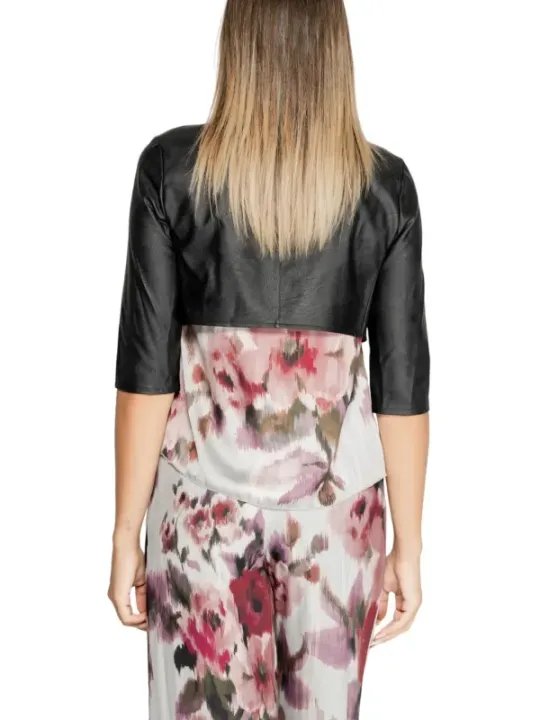 Schwarzes Leder Blumen Kleid Peplum
