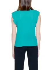 Türkisfarbene Kurzarmbluse mit Rüschen