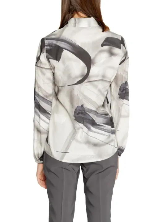 Gemusterte graue Damenbluse mit langen Ärmeln