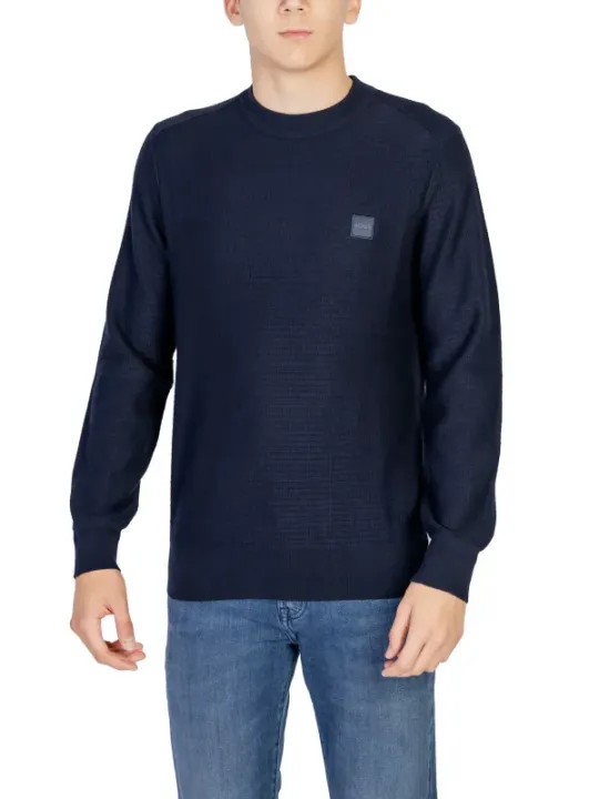 Dunkelblauer Boss Strickpullover mit Logo