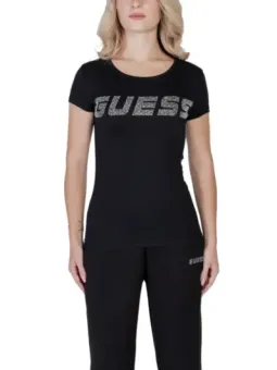 Schwarzes T-Shirt mit weißem Guess-Logo