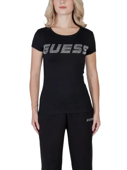 Schwarzes T-Shirt mit weißem Guess-Logo