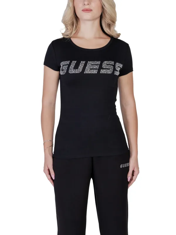 Schwarzes T-Shirt mit weißem Guess-Logo