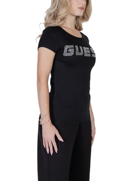 Schwarzes Guess T-Shirt mit Strasssteinen