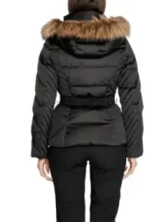 Schwarze gesteppte Daunenjacke mit Kapuze