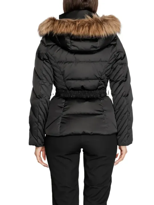 Schwarze gesteppte Daunenjacke mit Kapuze