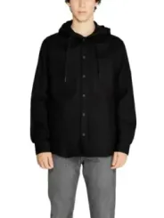 Schwarzes Kapuzenhemd mit Knopfleiste