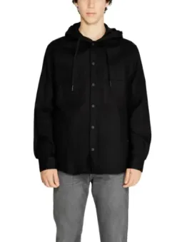 Schwarzes Kapuzenhemd mit Knopfleiste