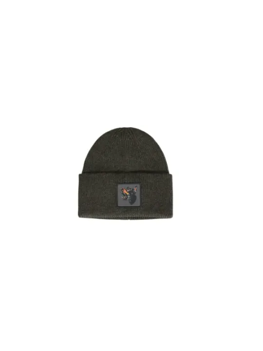 Dunkelbraune Strickmütze mit Fuchskopf-Patch