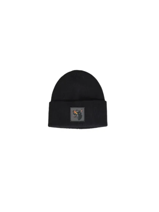 Schwarze Strickmütze mit Bullen-Label