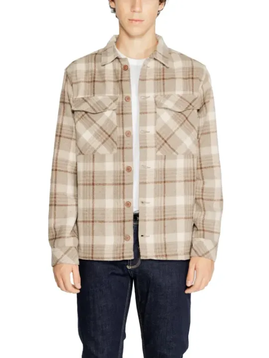 Beige braunes Karomuster Flanellhemd