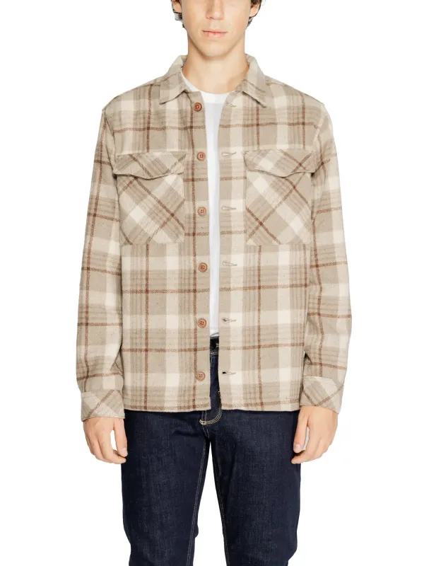 Beige braunes Karomuster Flanellhemd