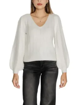 Weißer Strickpullover mit V-Ausschnitt