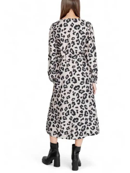 Leopardenmuster A-Linien Kleid weiß-schwarz