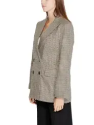 Tan Hahnentritt-Blazer, schwarze Hose