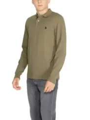Olivgrünes Langarm-Polohemd mit Logo