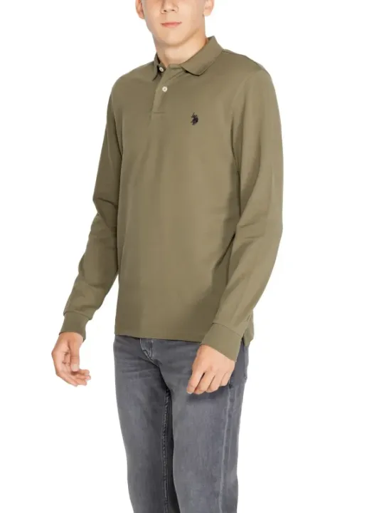 Olivgrünes Langarm-Polohemd mit Logo