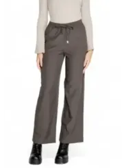 Taupe weite Beinform Hosen mit Kordelzug