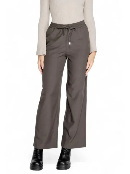 Taupe weite Beinform Hosen mit Kordelzug