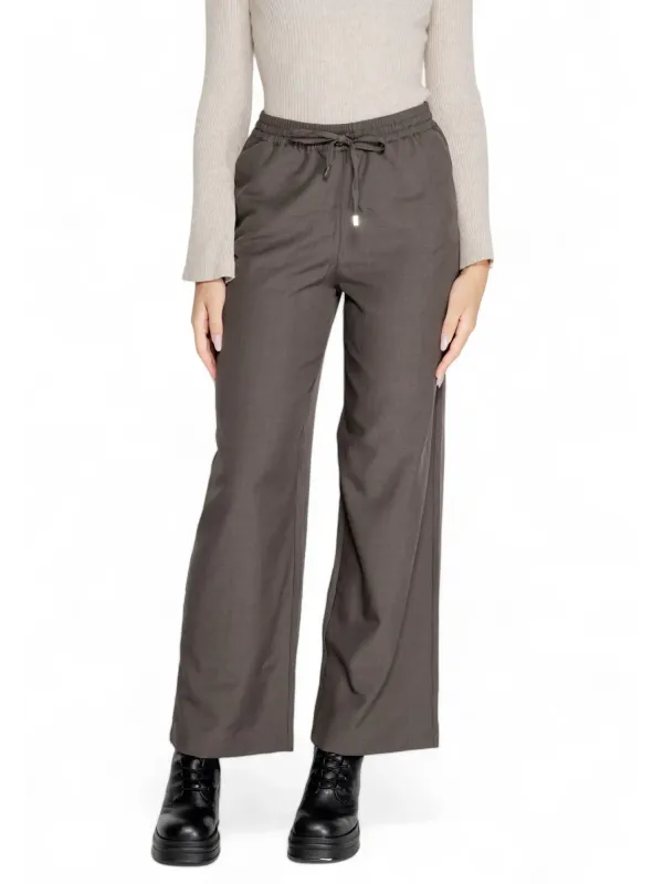 Taupe weite Beinform Hosen mit Kordelzug