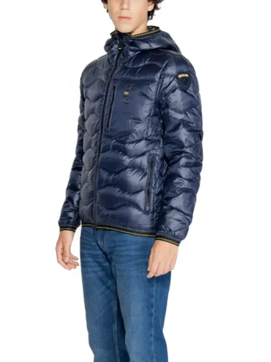 Blaue Blauer Puffy Winterjacke Gelb