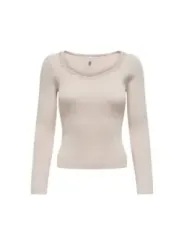 Geripptes Langarm-Top mit Ziernähten