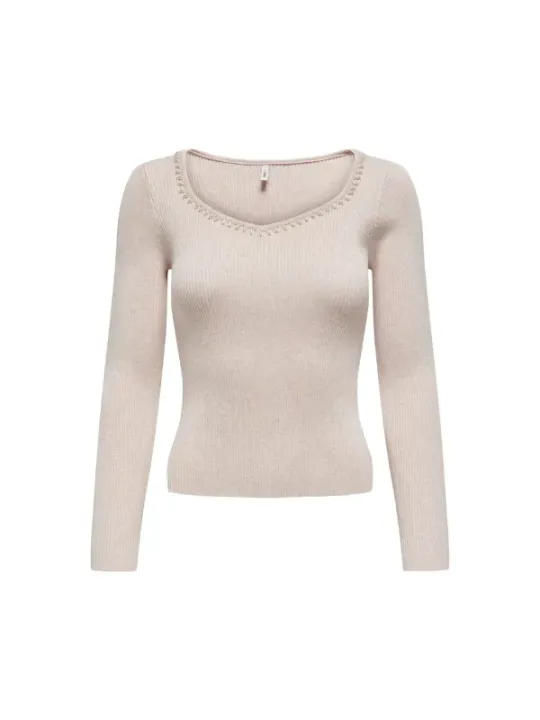 Geripptes Langarm-Top mit Ziernähten