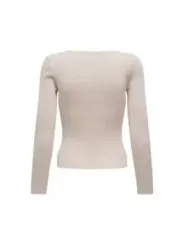 Beiger Strickpullover mit Rundhalsausschnitt