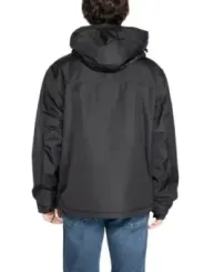 Graue Kapuzenjacke, Rückansicht, Nylonmaterial