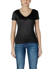 Schwarzes V-Ausschnitt Guess T-Shirt