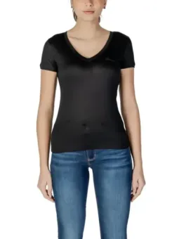 Schwarzes V-Ausschnitt Guess T-Shirt