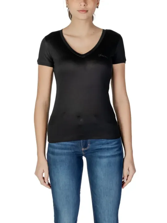 Schwarzes V-Ausschnitt Guess T-Shirt