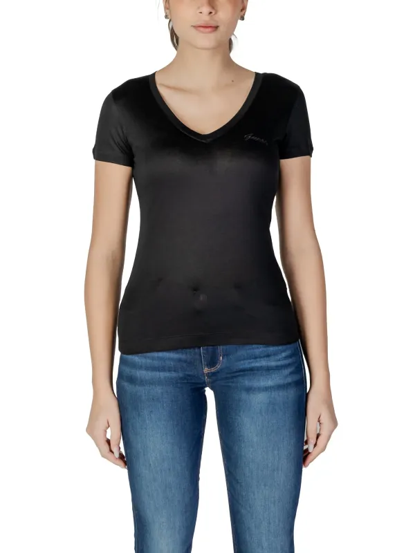 Schwarzes V-Ausschnitt Guess T-Shirt