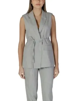 Graue ärmellose Jacke mit Gürtel