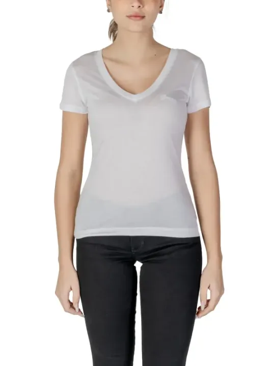 Weißes V-Ausschnitt T-Shirt graue Hose