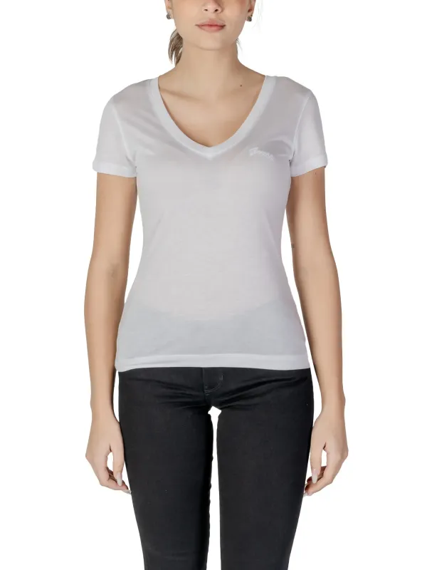 Weißes V-Ausschnitt T-Shirt graue Hose