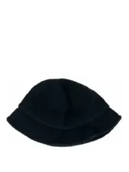 Schwarze, flauschige Strickmütze mit Krempe