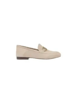 Beige Lederloafers mit goldenen Details