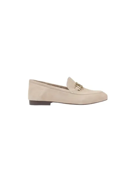 Beige Lederloafers mit goldenen Details