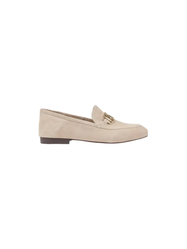 Beige Lederloafers mit goldenen Details