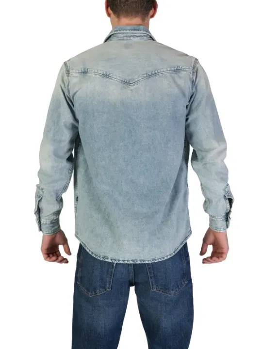 Leichte Denim Herrenhemd Knopfleiste