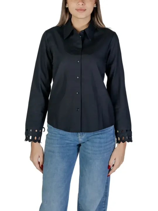 Schwarze Seidenbluse klassischer Schnitt Jacqueline De Yong