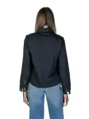 Dunkelblaue Bluse mit Spitze Manschetten