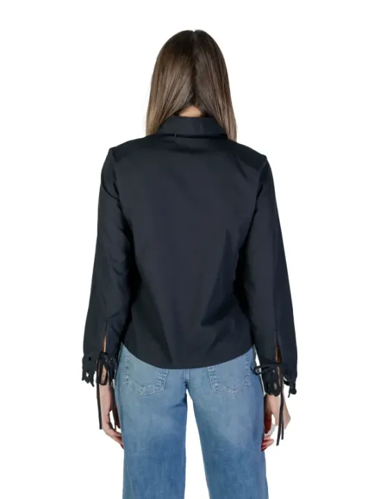 Dunkelblaue Bluse mit Spitze Manschetten