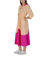 Pfirsich magenta Farbblock A-Linie Kleid